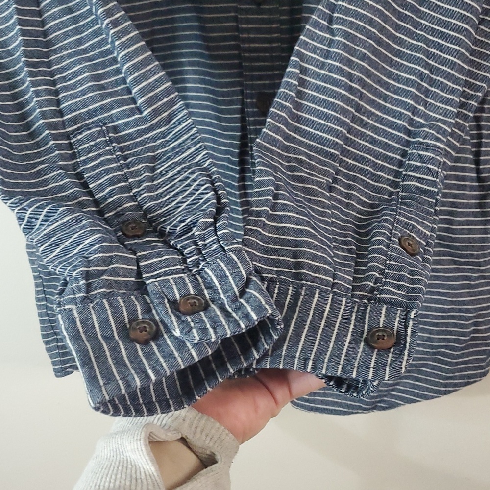 Duluth Trading Mens Free Swingin Flannel Shirt Size 2XL Tall Blue White Stripe - Picture 5 of 10